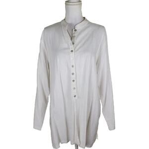 Clothing Co By Notations Blouse Plus Size 1X White Button Up Shirt Linen Blend.